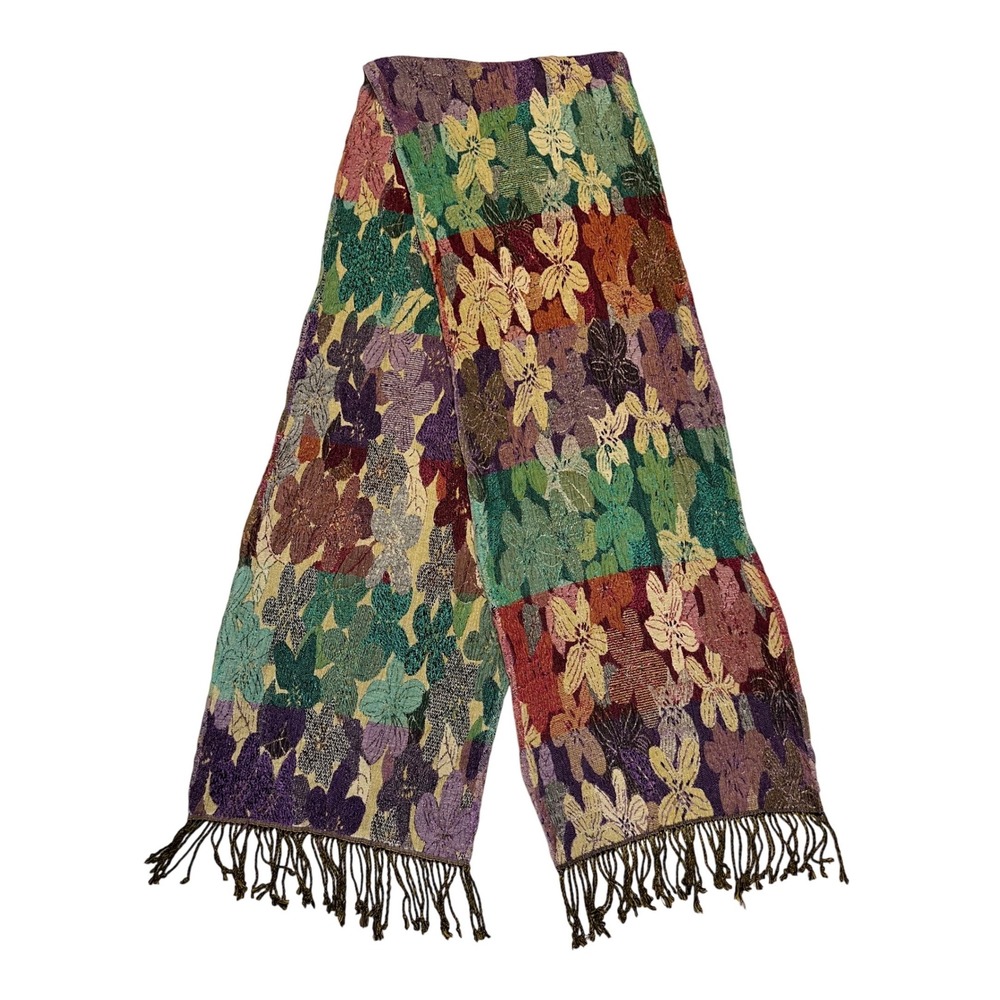 Rinkee Boho Artsy Floral Tapestry Scarf Multi Color Woven Viscose Made in India
